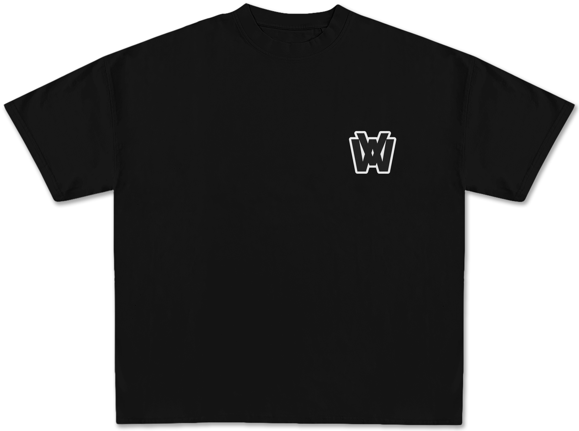 VAWZEN Signature Mark black oversized fit tee — bold streetwear style with minimalist design.